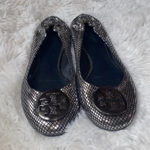 Tory Burch silver and black ballet flats 7.5 M